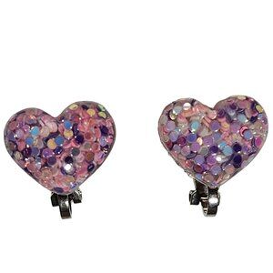 Retro Heart Clip On Earrings 80s 90s Pink Purple Fashion Jewelry Valentines Day